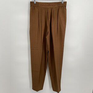 SAKS FIFTH AVENUE 100% Silk Embroidered Brown Tapered Pleat Trouser Pants Size S